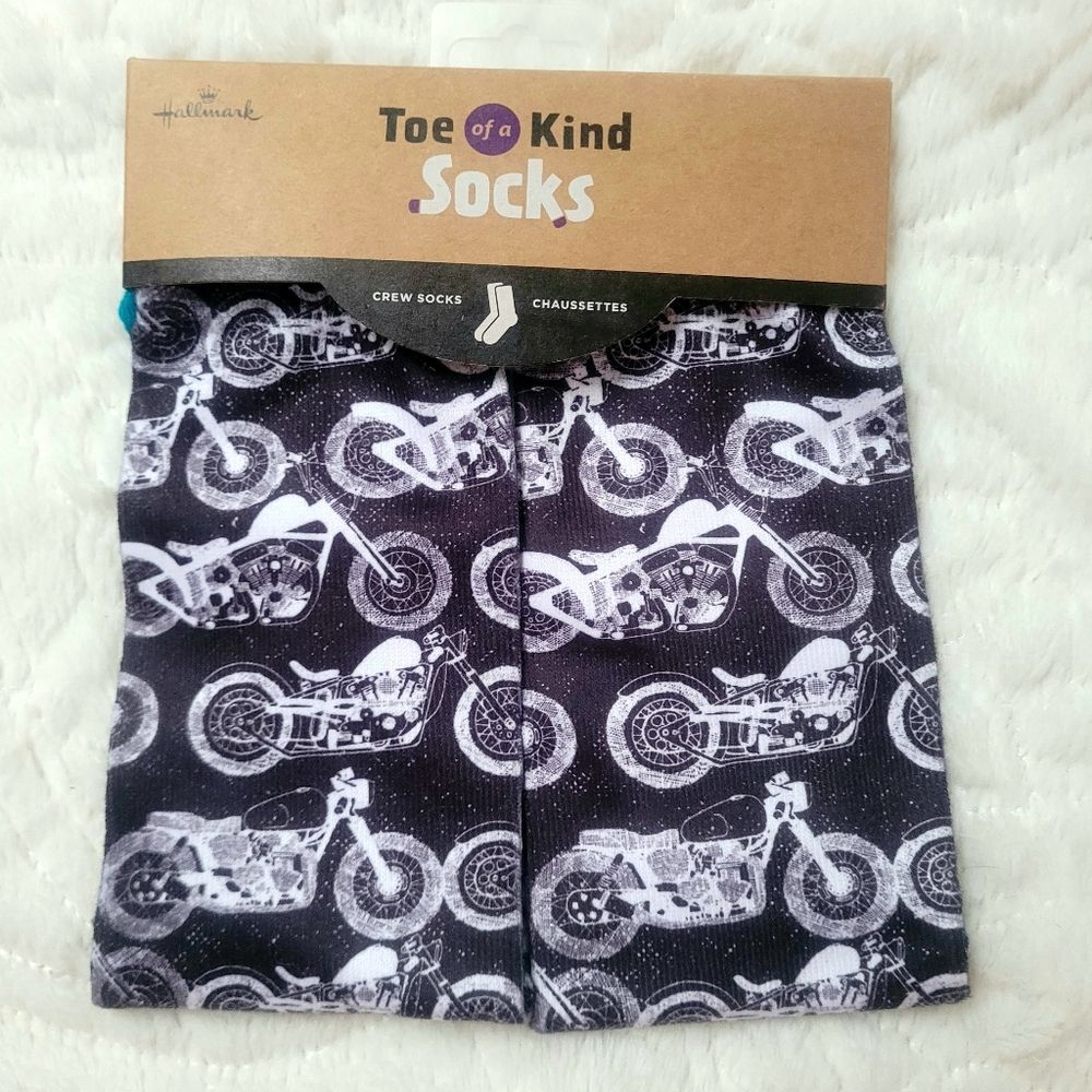 Hallmark Toe of a Kind Crew Socks  Motorcycle Biker Pattern OSFM New
